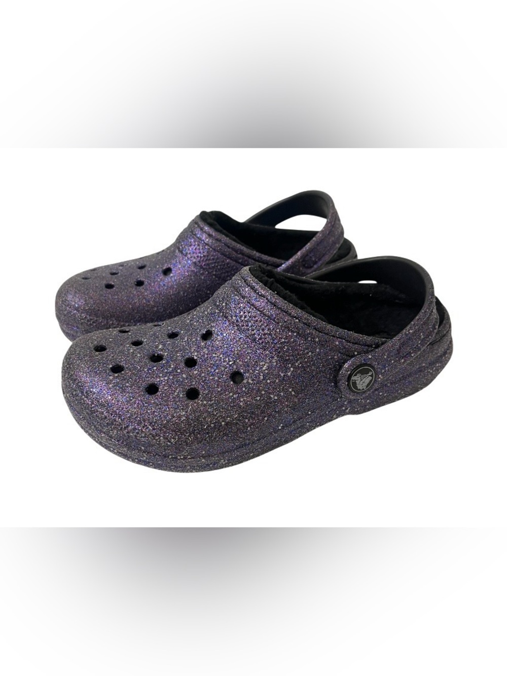 CROCS - Kids Girls Size 1 (J1) Sparkling Purple with Fuzzy Lining - Picture 2 of 8